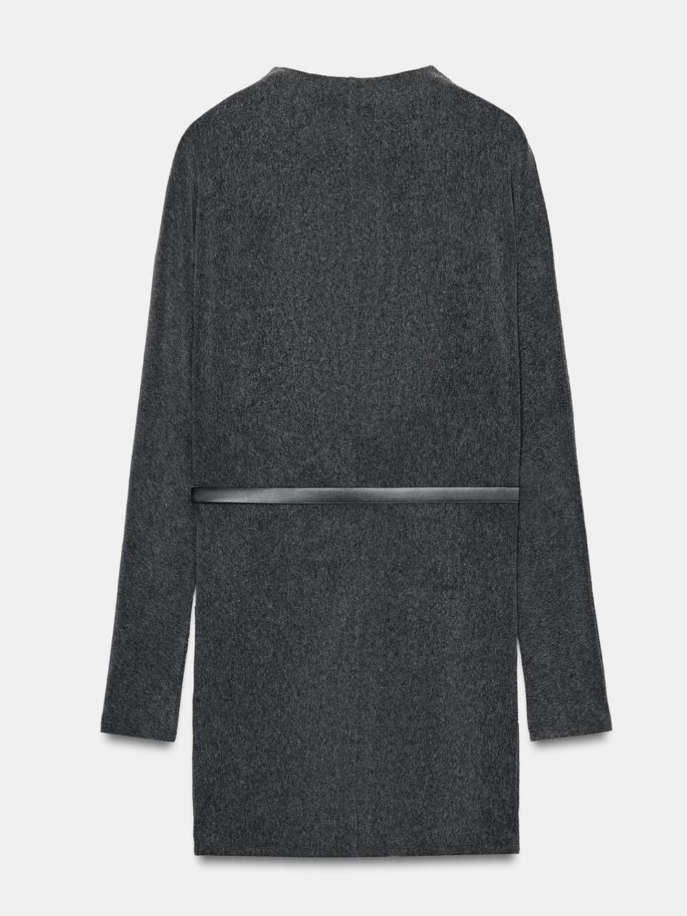 Zara Charcoal Gray Long-Sleeve Mini Dress with Slim Belt - Picture 5 of 8